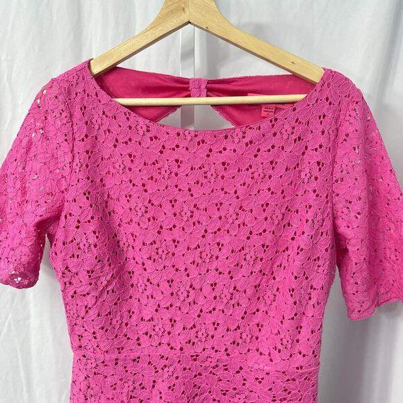 Betsey Johnson Dress Size 12 Cosmopolitan Hot Pink Hi Low Floral Lace Keyhole - Picture 5 of 11